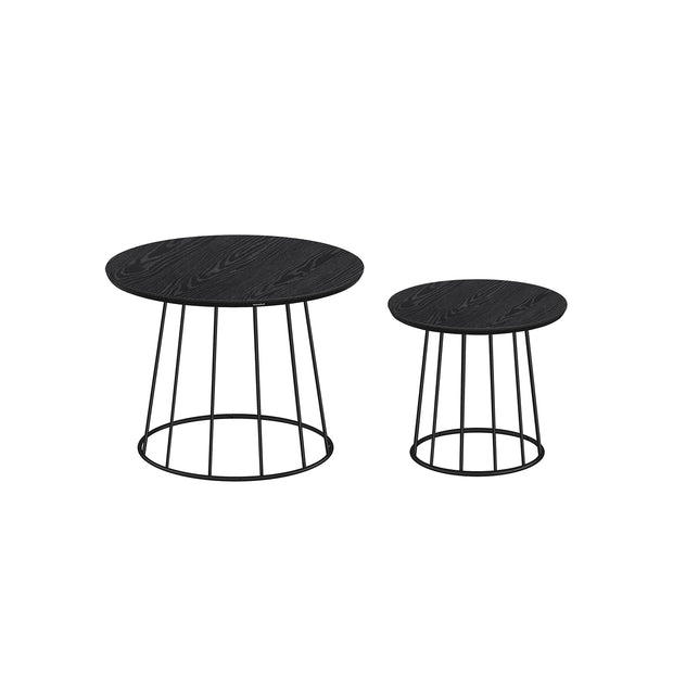 Set of 2 Round Side Tables – Steel Frame – Rustic Brown – Modern Style