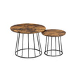 Set of 2 Round Side Tables – Steel Frame – Rustic Brown – Modern Style