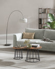 Set of 2 Round Side Tables – Steel Frame – Rustic Brown – Modern Style