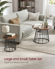 Set of 2 Round Side Tables – Steel Frame – Rustic Brown – Modern Style