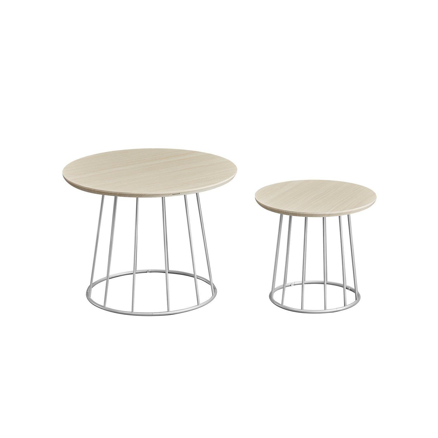 Set of 2 Round Side Tables – Steel Frame – Rustic Brown – Modern Style