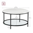 Round Coffee Table – Faux Marble – White and Ink Black – Tempered Glass Storage Shelf