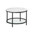 Round Coffee Table – Faux Marble and Tempered Glass – Black – Modern Design with Storage Shelf