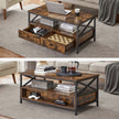 Coffee Table – Wood and Steel – Rustic Brown and Black – Industrial Style with Drawers and Open Storage Shelf
