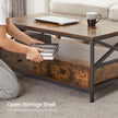 Coffee Table – Wood and Steel – Rustic Brown and Black – Industrial Style with Drawers and Open Storage Shelf