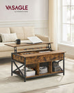 Lift-Top Coffee Table – Wood – Brown – Open and Hidden Storage with X-Shaped Bars