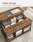 Lift-Top Coffee Table – Wood – Brown – Open and Hidden Storage with X-Shaped Bars