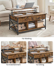 Lift-Top Coffee Table – Wood – Brown – Open and Hidden Storage with X-Shaped Bars