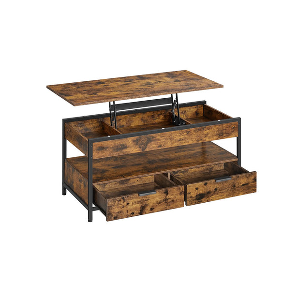 Lift Top Coffee Table – Wood – Brown – Storage Drawers and Hidden Compartments