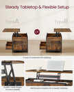Lift Top Coffee Table – Wood – Brown – Storage Drawers and Hidden Compartments