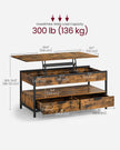 Lift Top Coffee Table – Wood – Brown – Storage Drawers and Hidden Compartments