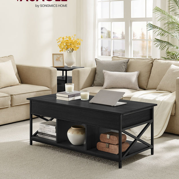 Lift-Top Coffee Table – Wood – Natural Finish – Open and Hidden Storage with X-Shaped Design