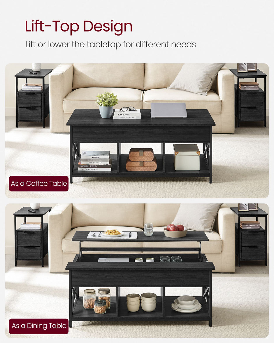 Lift-Top Coffee Table – Wood – Natural Finish – Open and Hidden Storage with X-Shaped Design
