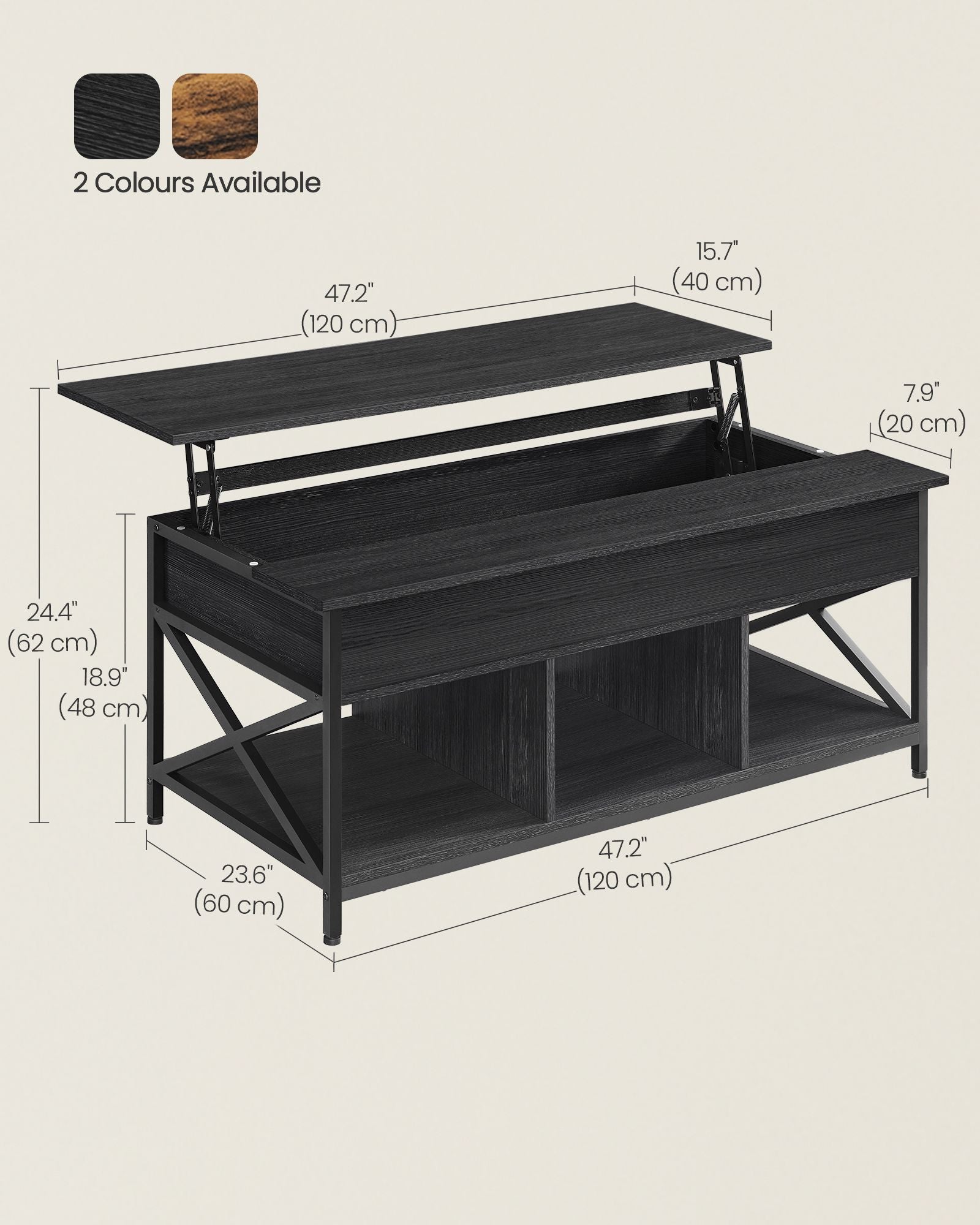 Lift-Top Coffee Table – Wood – Natural Finish – Open and Hidden Storage with X-Shaped Design
