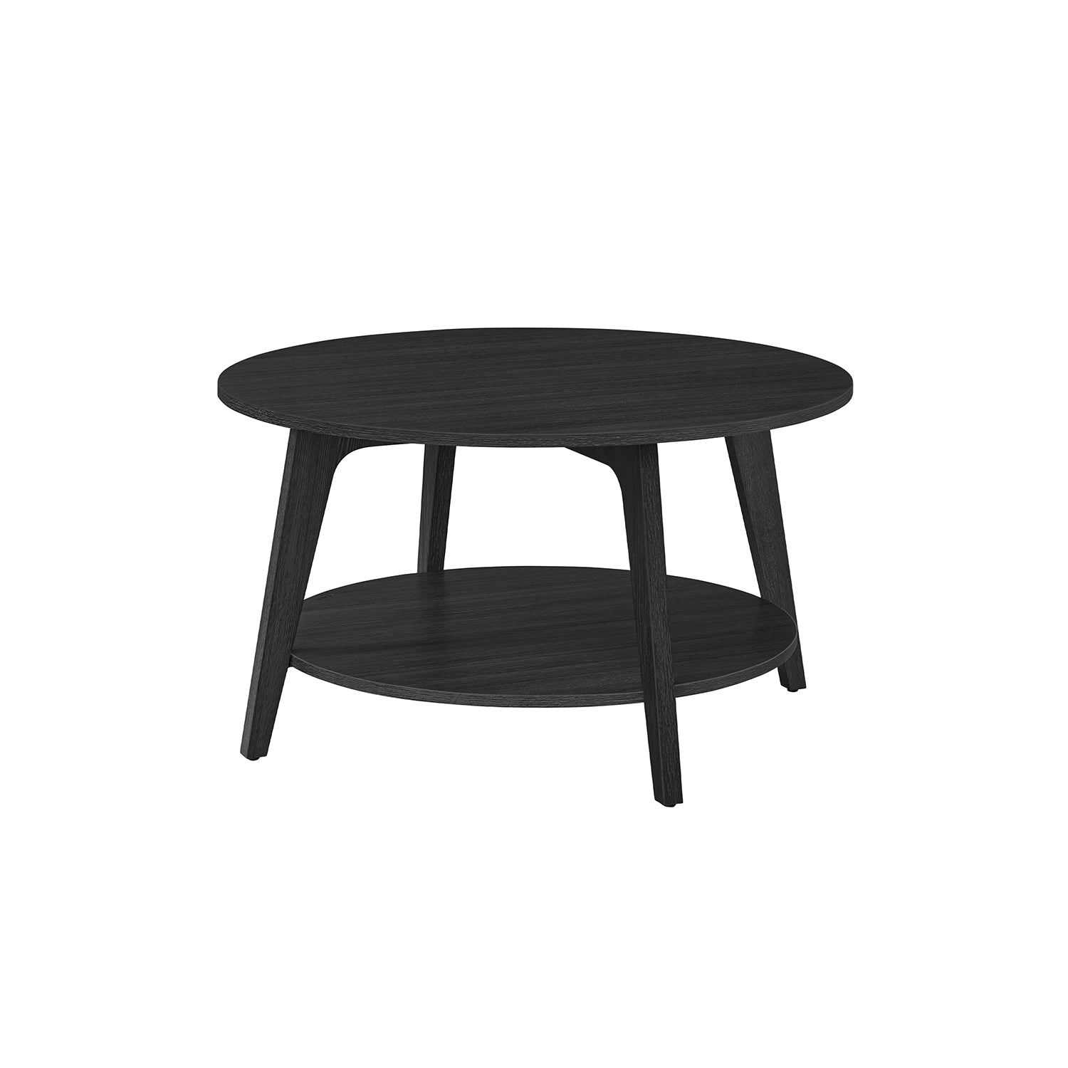 Round Coffee Table – Engineered Wood – Misty Grey – 2-Tier with Storage, Easy to Assemble