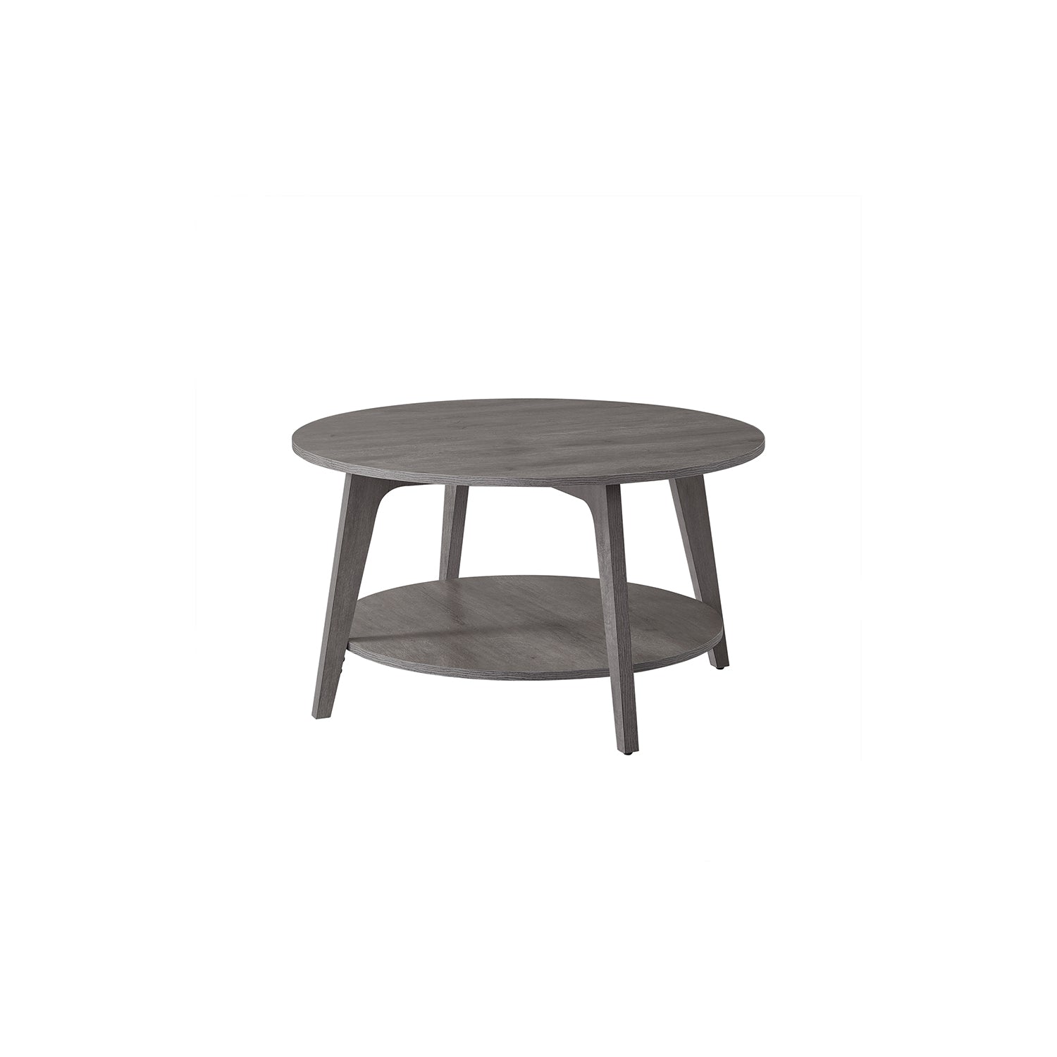 Round Coffee Table – Engineered Wood – Misty Grey – 2-Tier with Storage, Easy to Assemble