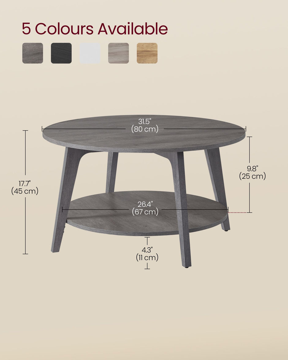 Round Coffee Table – Engineered Wood – Misty Grey – 2-Tier with Storage, Easy to Assemble