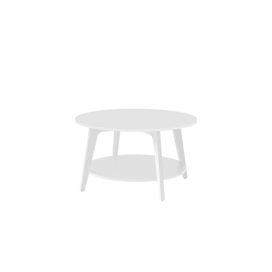 Round Coffee Table – Engineered Wood – Misty Grey – 2-Tier with Storage, Easy to Assemble