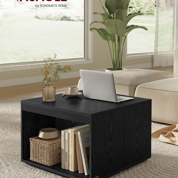 Coffee Table Set – Wooden – Ebony Black – Customisable with Storage Shelf