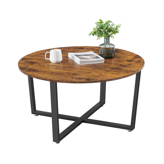 Round Coffee Table – Metal – Rustic Brown – Industrial Style, Easy to Assemble