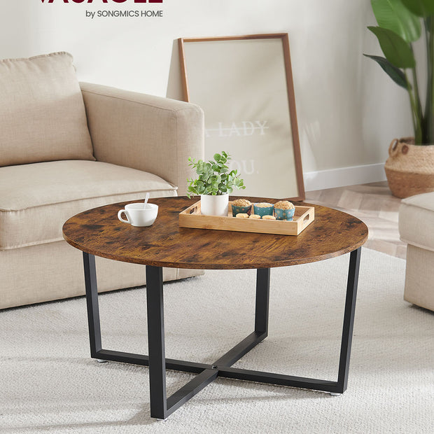 Round Coffee Table – Metal – Rustic Brown – Industrial Style, Easy to Assemble
