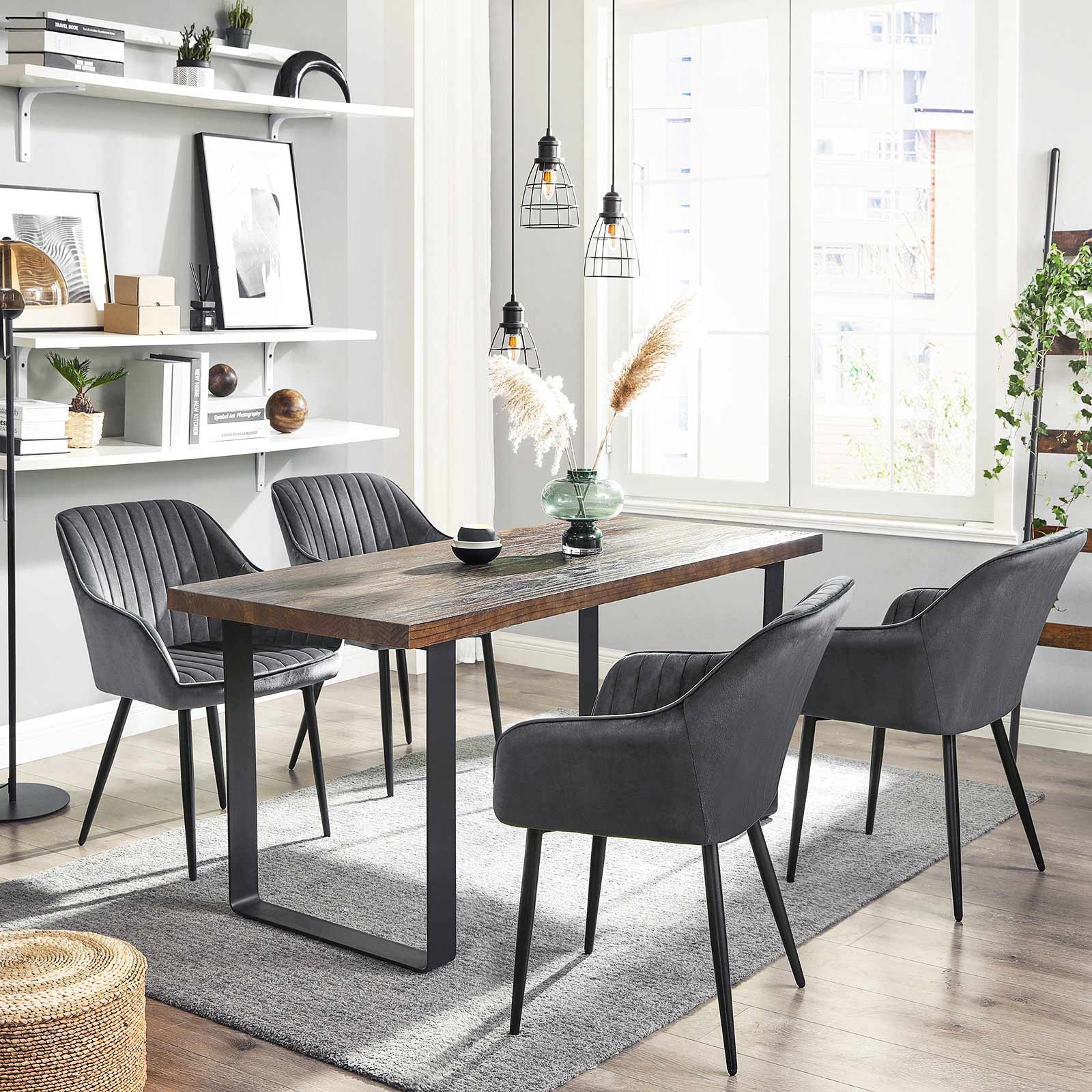 Dining room chair - Kitchen chair - Velvet seat - Metal legs - Dark gray