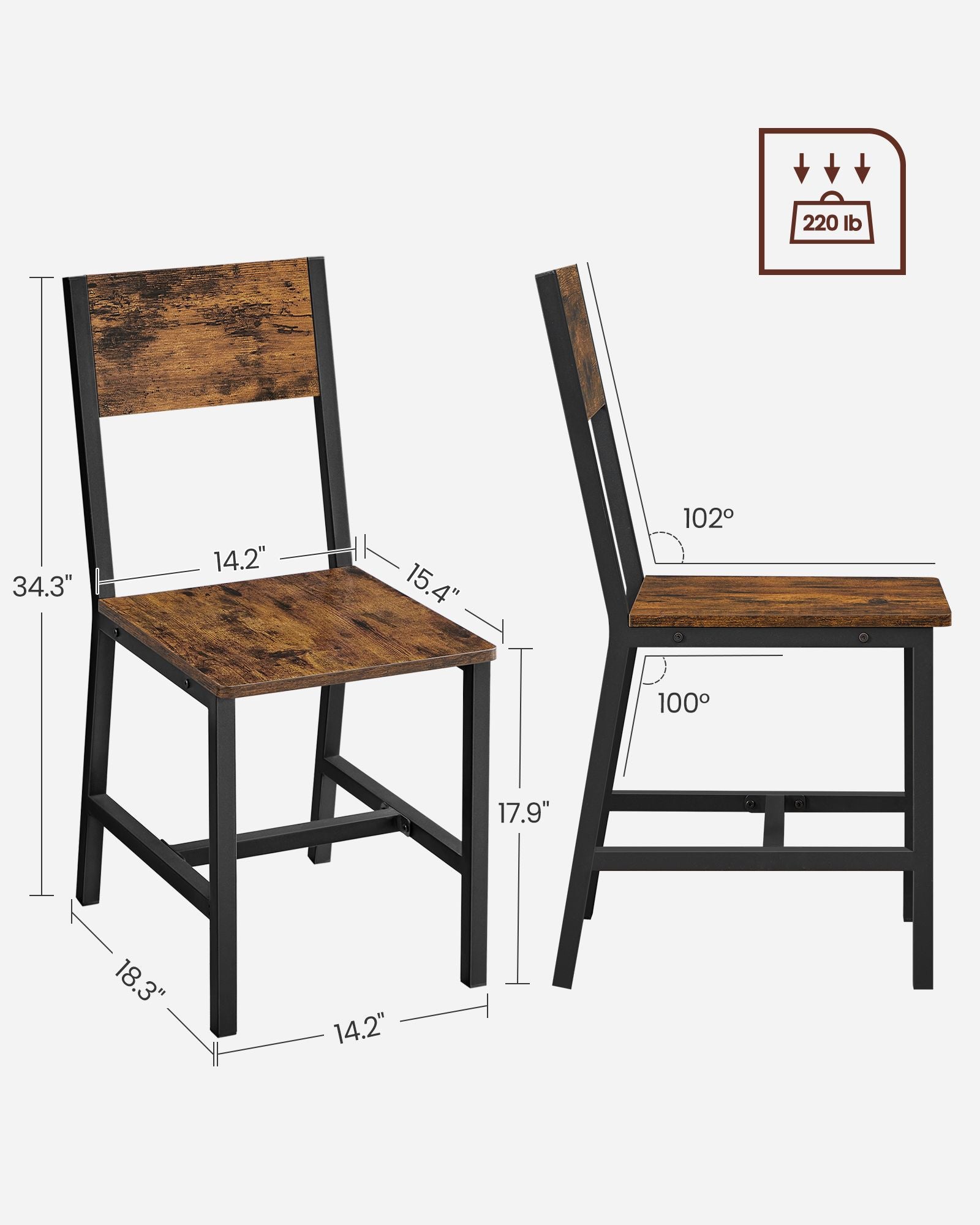 Dining Chair Set of 2 – Steel Frame – Industrial Style – Versatile for Dining Room, Living Room, Kitchen