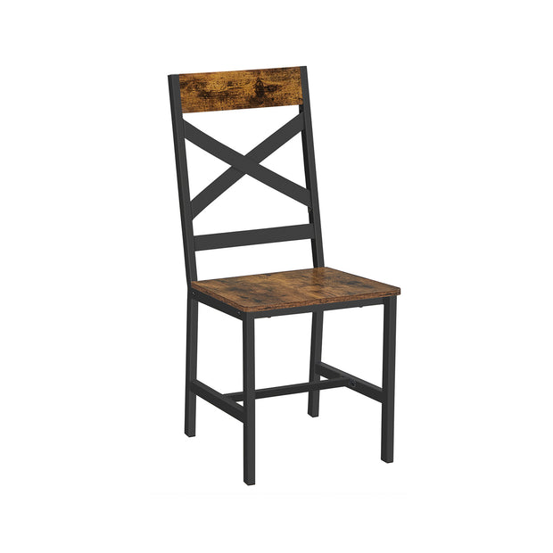 Industrial Dining Chairs – Steel Frame – Rustic Brown & Black – Ergonomic Design, Set of 2