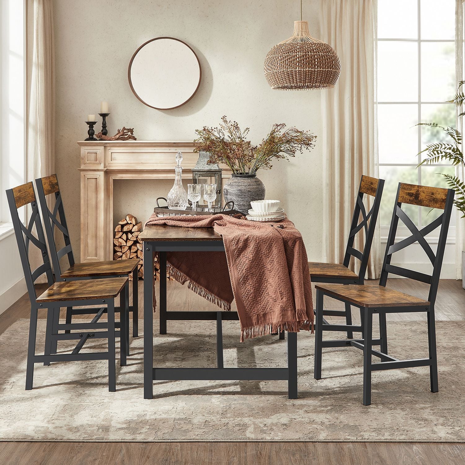 Industrial Dining Chairs – Steel Frame – Rustic Brown & Black – Ergonomic Design, Set of 2