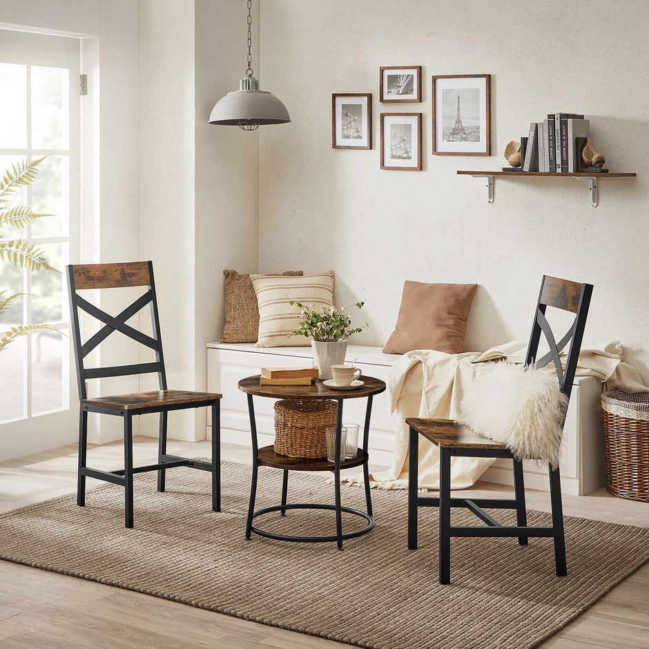 Industrial Dining Chairs – Steel Frame – Rustic Brown & Black – Ergonomic Design, Set of 2