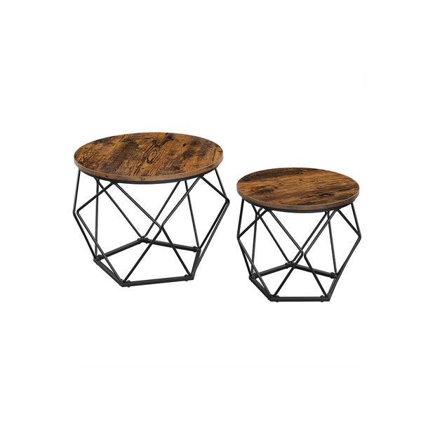 Coffee Table Set – Steel Frame – Rustic Brown and Black – Set of 2 Side Tables