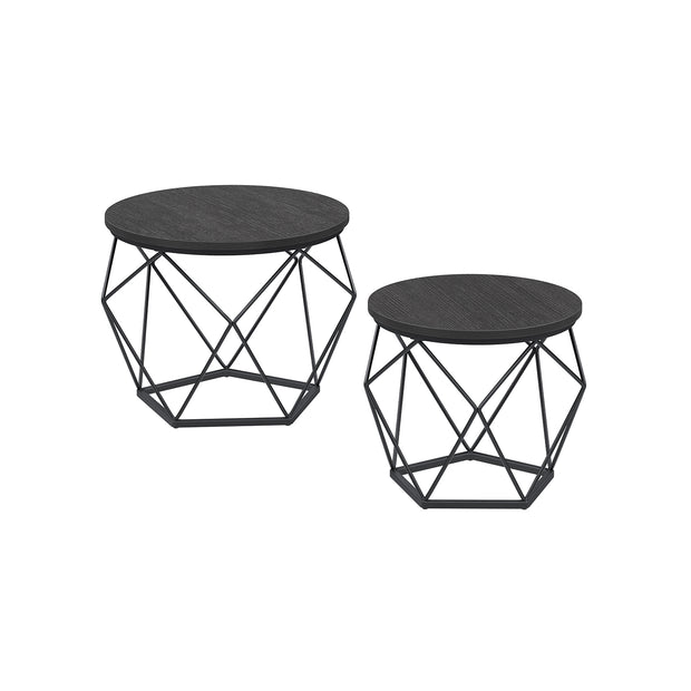 Coffee Table Set – Steel Frame – Rustic Brown and Black – Set of 2 Side Tables