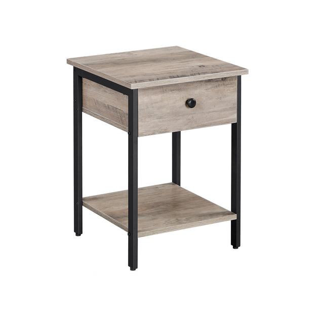 Nightstand – Steel Frame – Hazelnut Brown and Black – With Drawer and Shelf