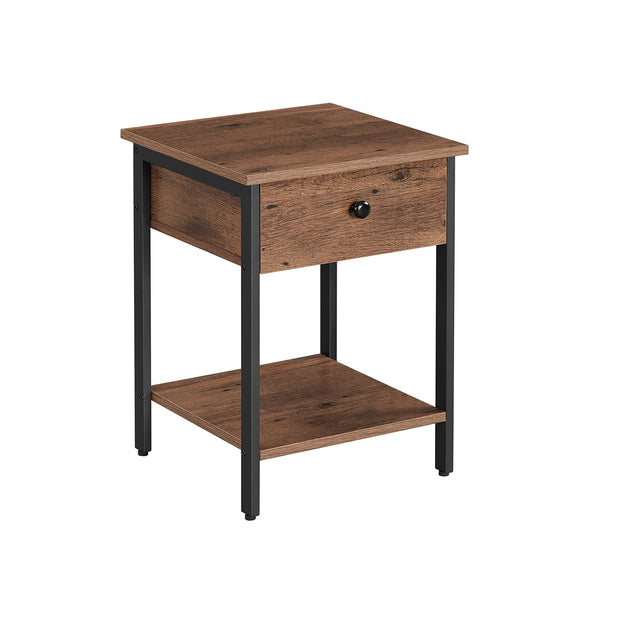 Nightstand – Steel Frame – Hazelnut Brown and Black – With Drawer and Shelf
