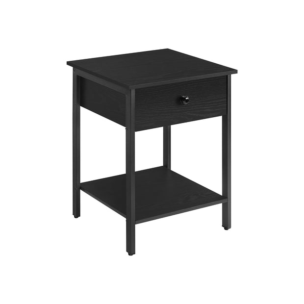 Nightstand – Steel Frame – Hazelnut Brown and Black – With Drawer and Shelf