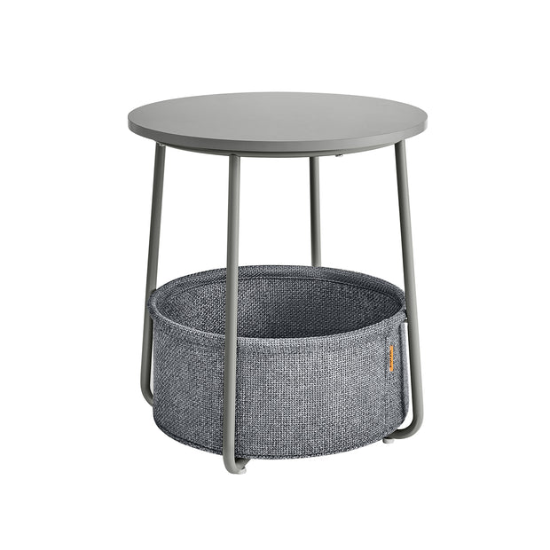Round End Table – Wood and Fabric – Black with Wood Grain and Dark Turquoise – Spacious Design for Living Room and Bedroom
