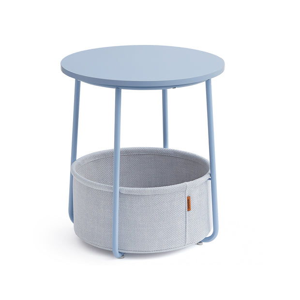Round End Table – Wood and Fabric – Black with Wood Grain and Dark Turquoise – Spacious Design for Living Room and Bedroom