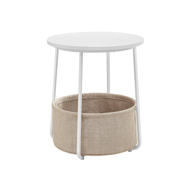 Round End Table – Wood and Fabric – Black with Wood Grain and Dark Turquoise – Spacious Design for Living Room and Bedroom