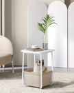 Square Side Table – Matte Finish – White and Camel Brown – With Fabric Basket