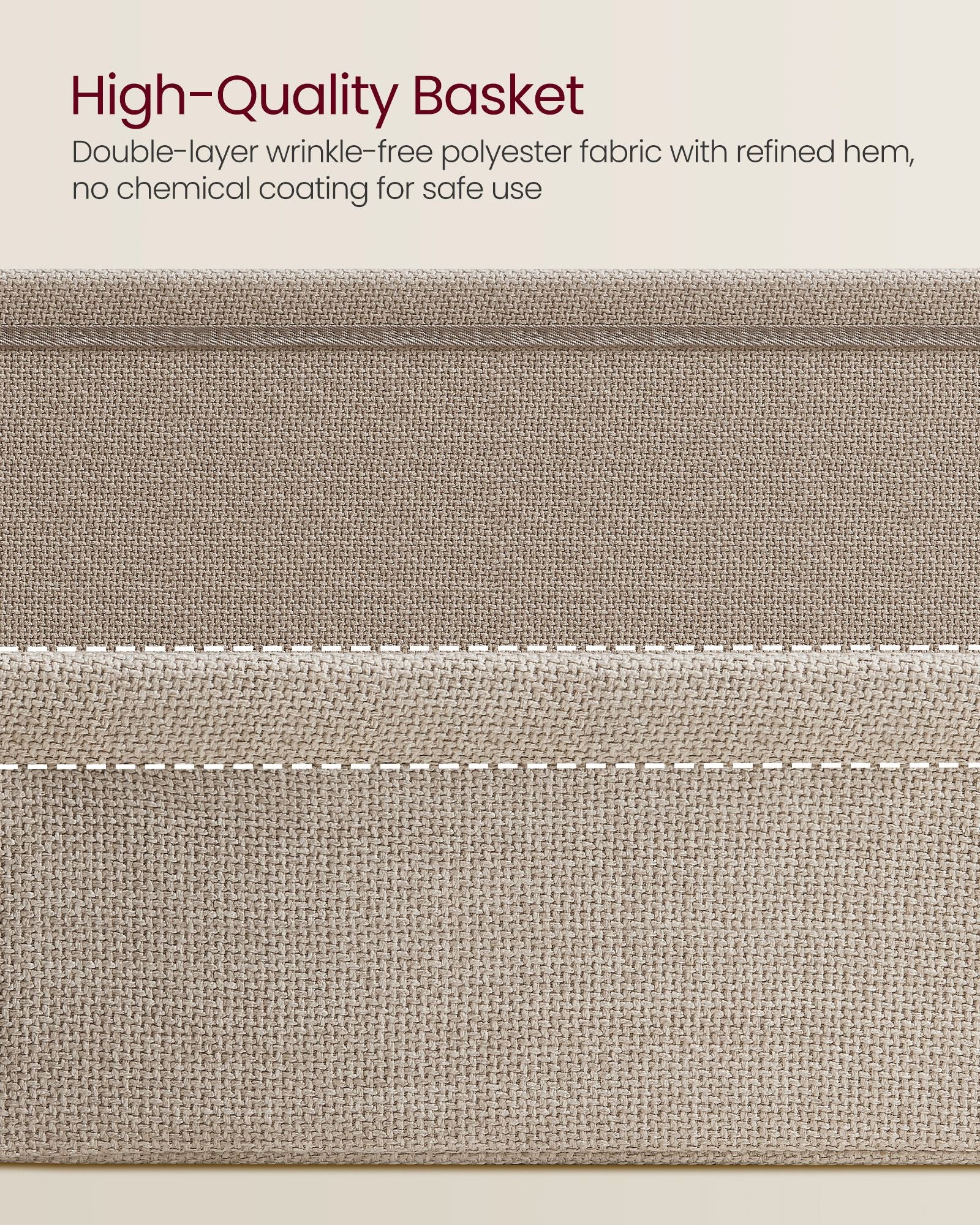 Square Side Table – Matte Finish – White and Camel Brown – With Fabric Basket