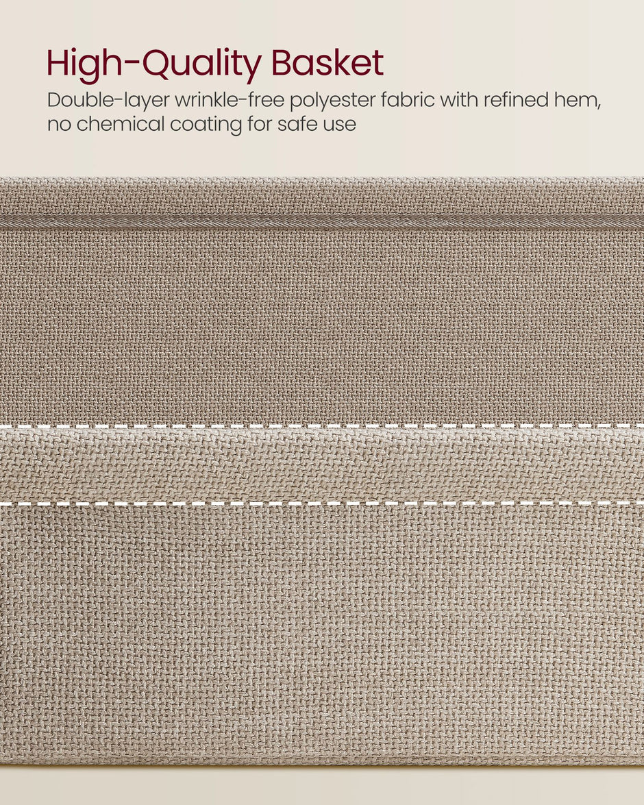 Square Side Table – Matte Finish – White and Camel Brown – With Fabric Basket