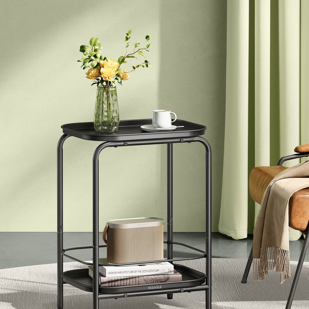 2-Tier Metal Side Table – Metal – Ink Black – Tray Surface