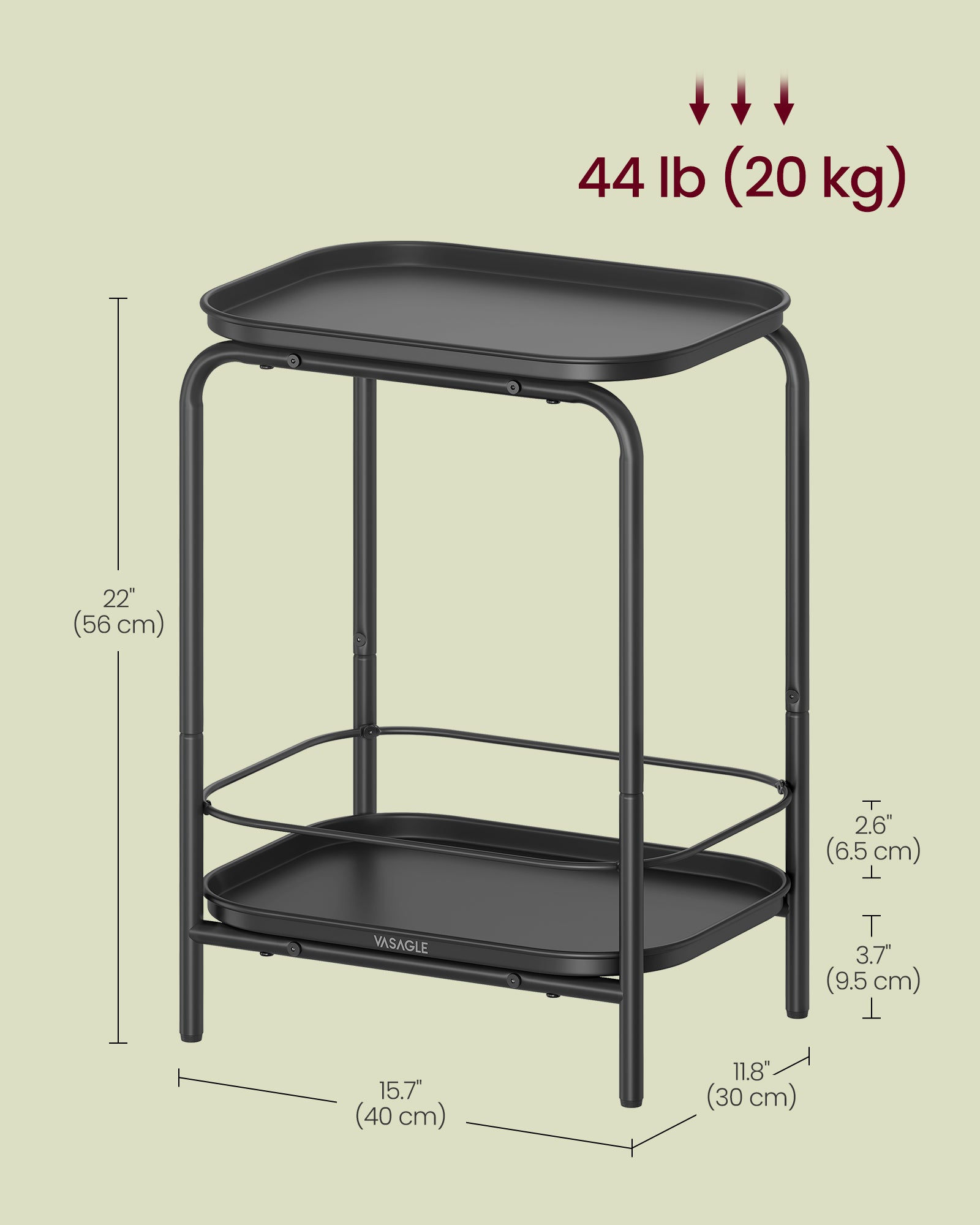 2-Tier Metal Side Table – Metal – Ink Black – Tray Surface