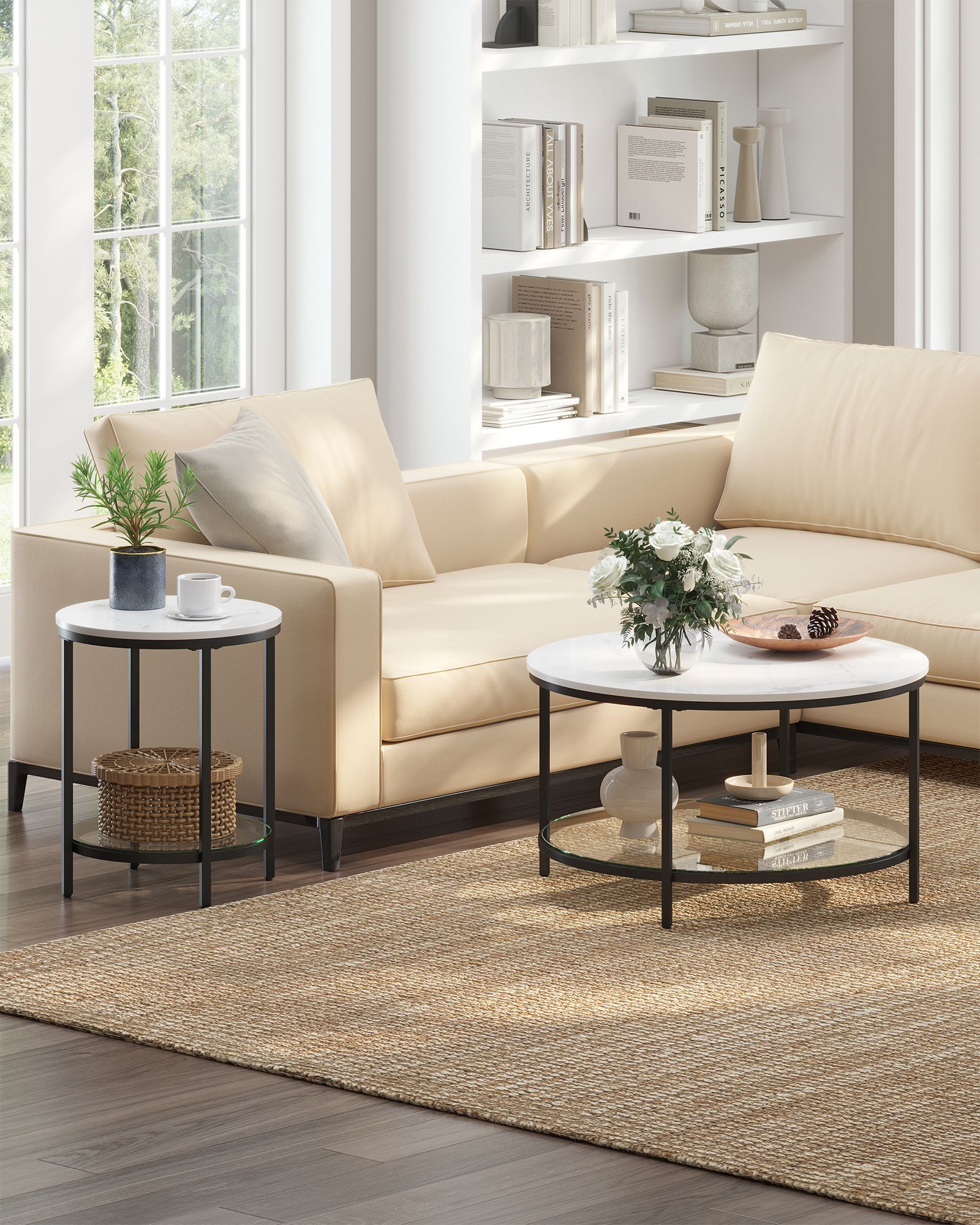 Coffee Table – Particleboard and Glass – Modern Minimalist – 2-Tier Design