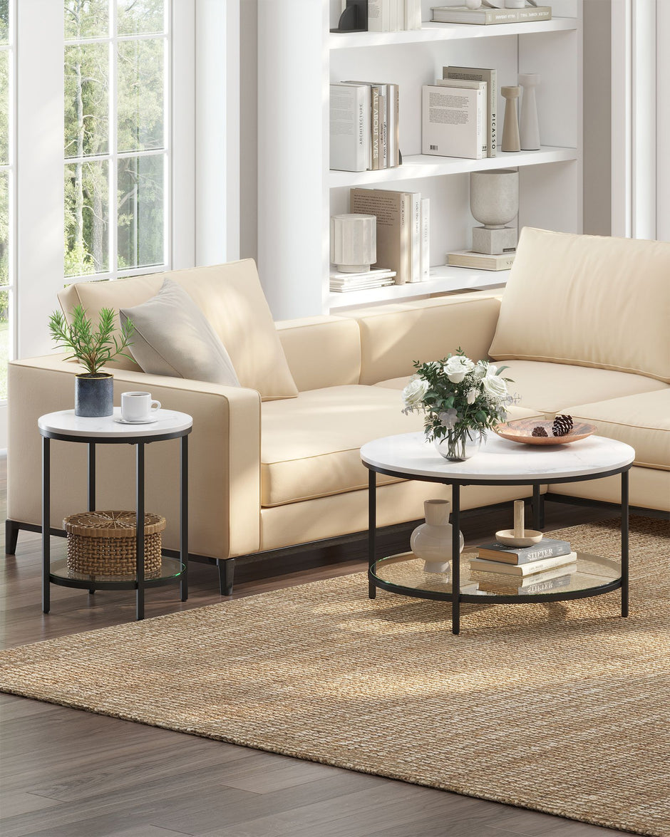 Coffee Table – Particleboard and Glass – Modern Minimalist – 2-Tier Design
