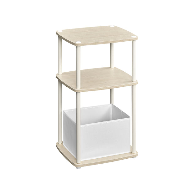 Side Table – Steel and Fabric – Natural Beige – 3 Storage Shelves