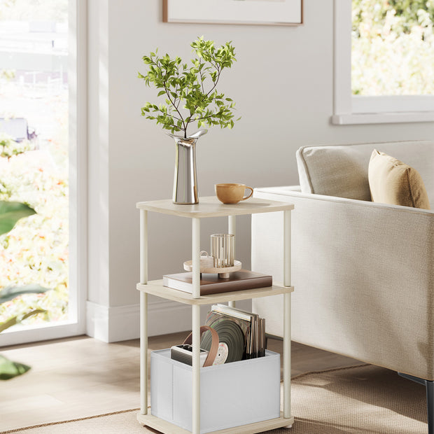 Side Table – Steel and Fabric – Natural Beige – 3 Storage Shelves