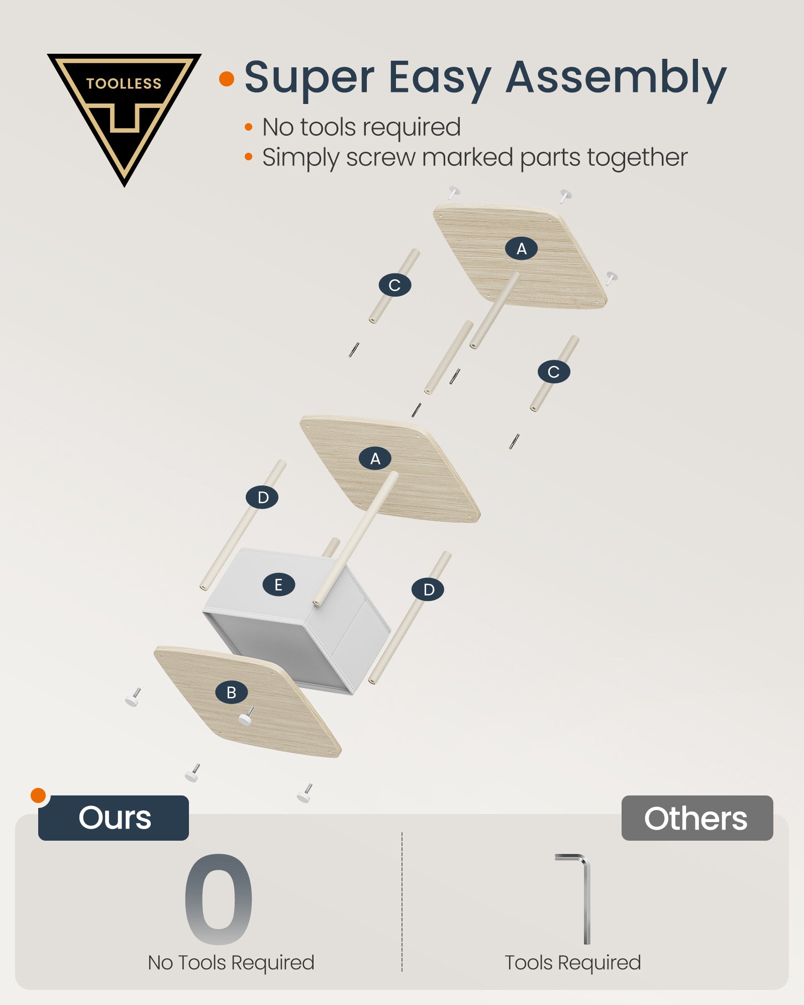 Side Table – Steel and Fabric – Natural Beige – 3 Storage Shelves