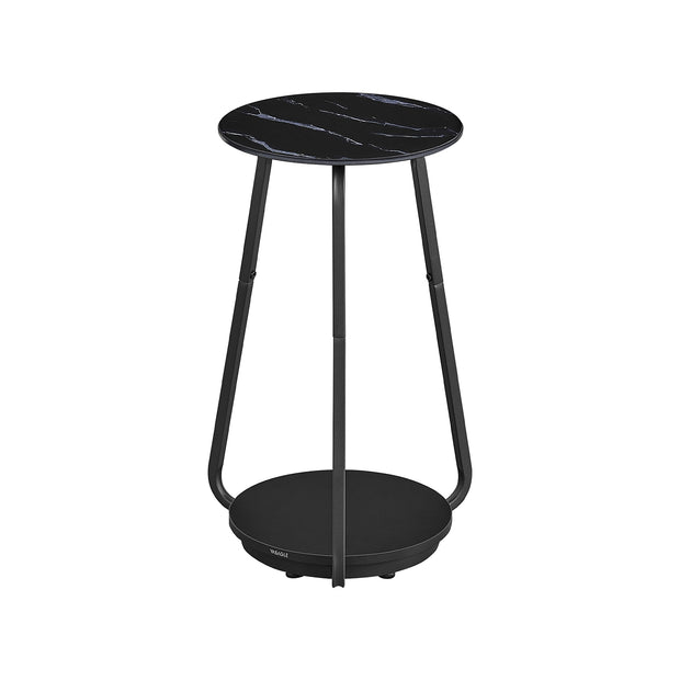 2-Tier Round Side Table – Glass and Particleboard – Marble White – Modern Design for Living Room and Bedroom