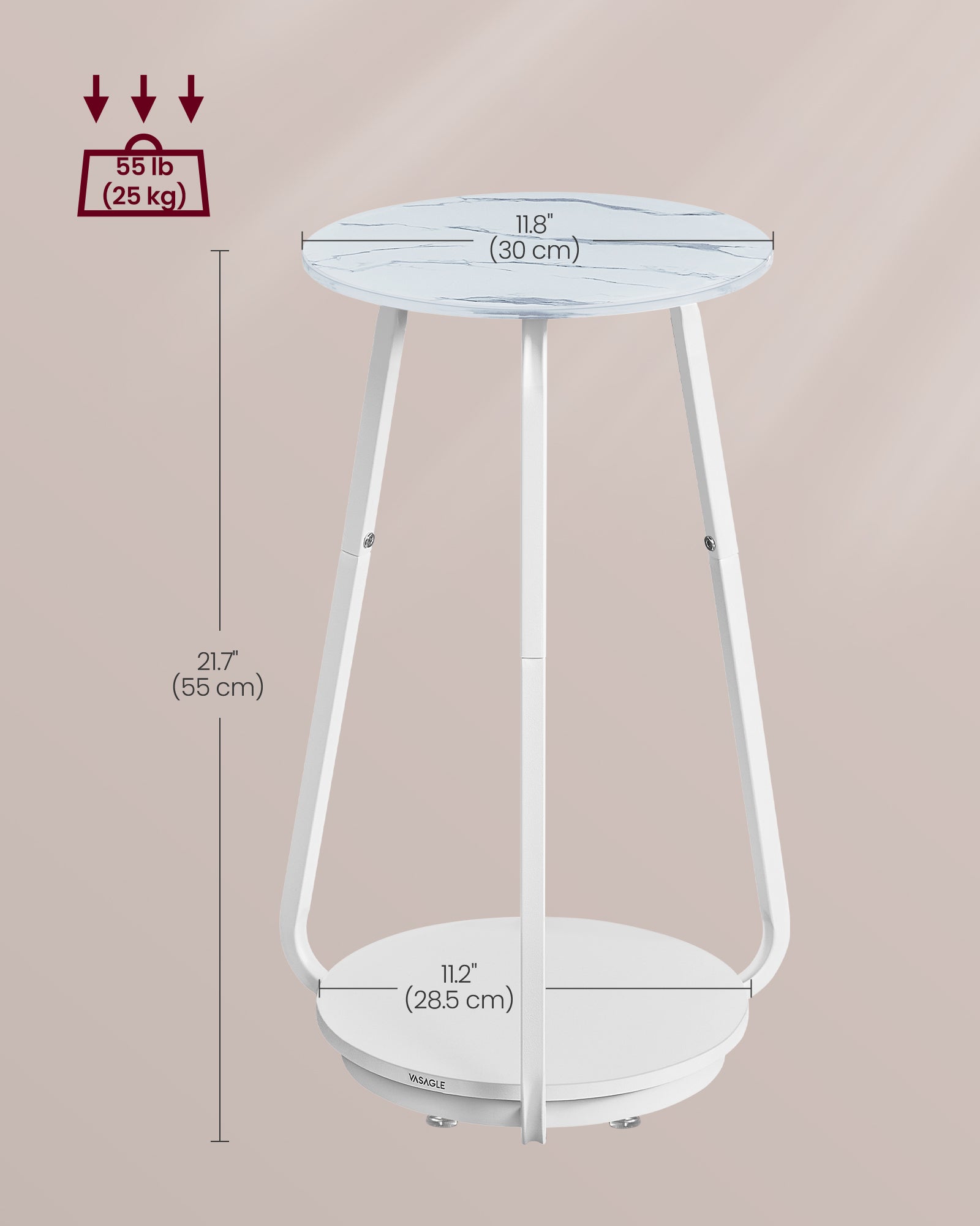 2-Tier Round Side Table – Glass and Particleboard – Marble White – Modern Design for Living Room and Bedroom